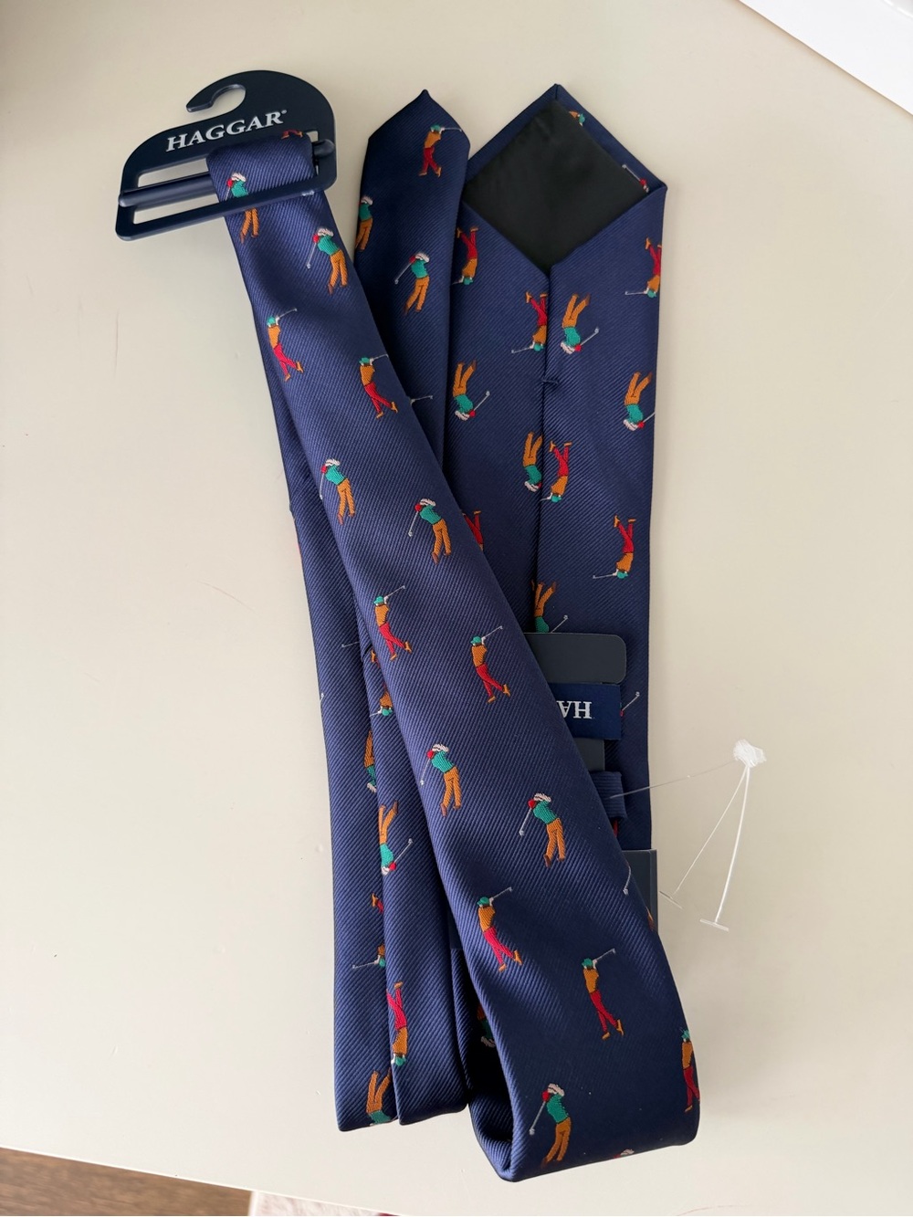 HAGGAR Navy Blue Mens Tie Golf Printed BRAND NEW